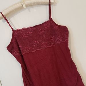Maurices Burgundy Crinkle Lace Tank Top